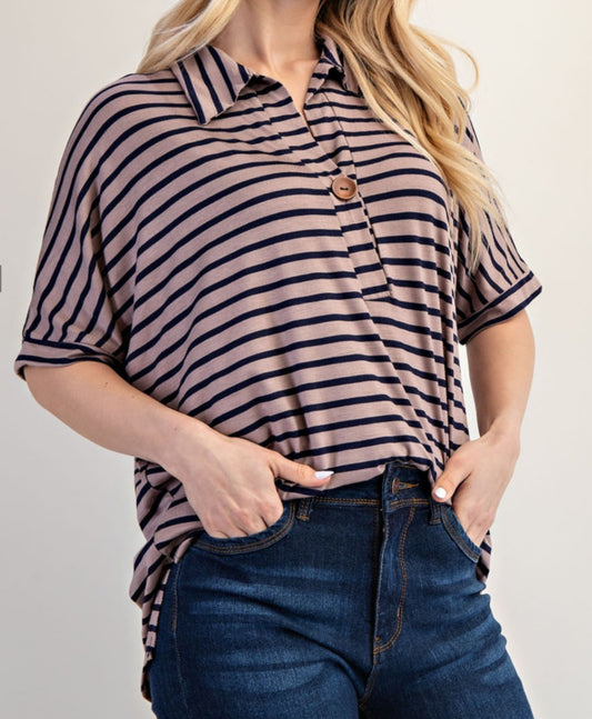 MOCHA/NAVY STRIPED PULLOVER