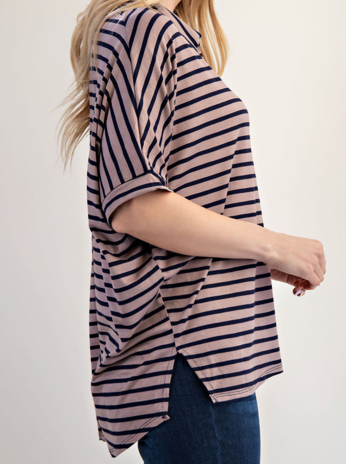 MOCHA/NAVY STRIPED PULLOVER