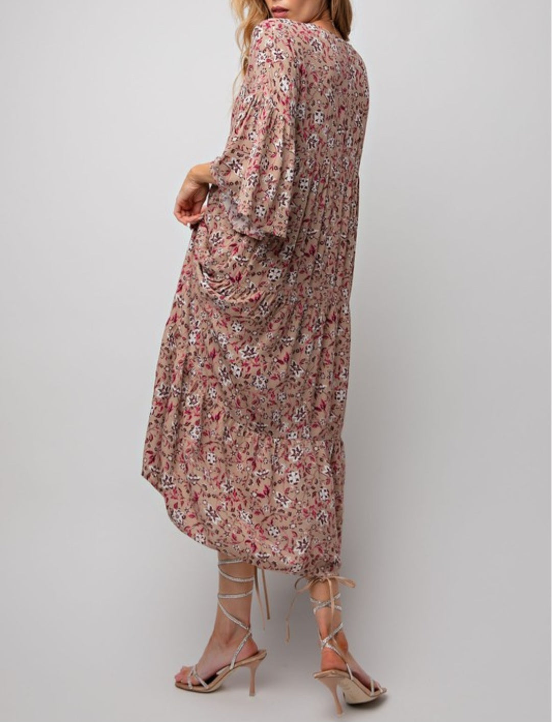 TAN FLORAL MIDI DRESS