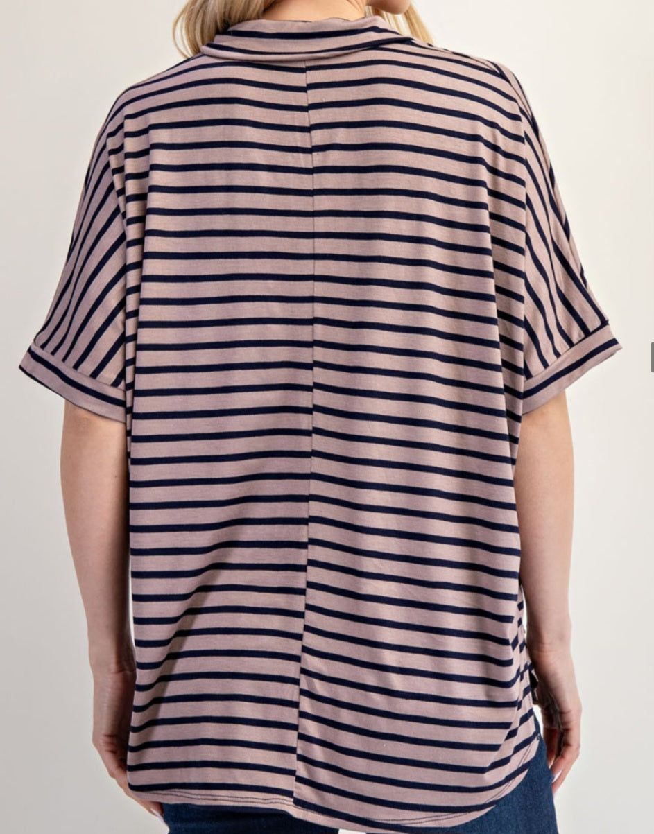 MOCHA/NAVY STRIPED PULLOVER