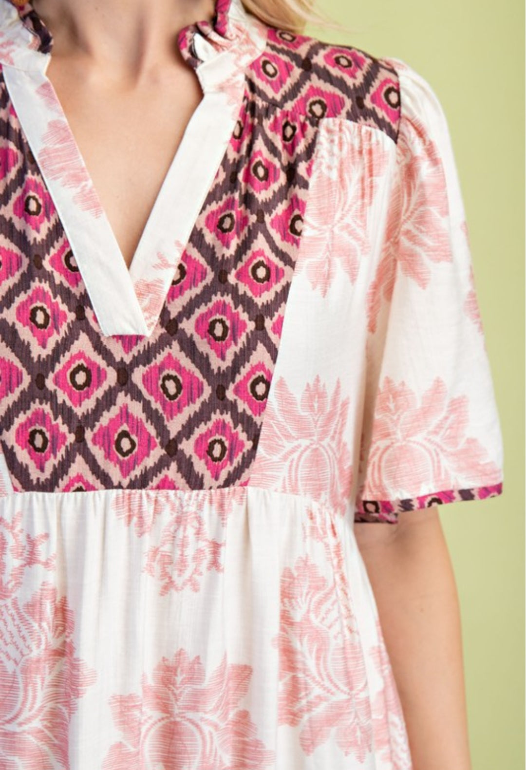 TIERED MIDI DRESS MIXED PRINT