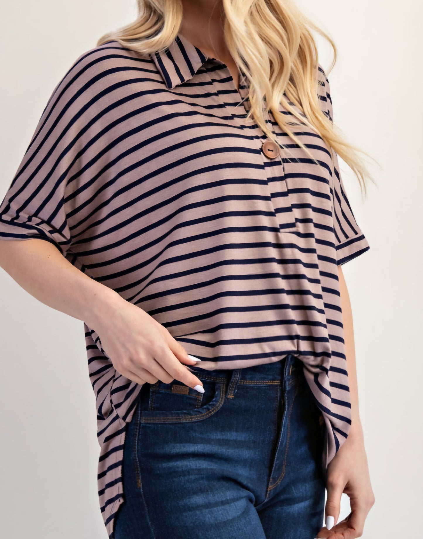 MOCHA/NAVY STRIPED PULLOVER