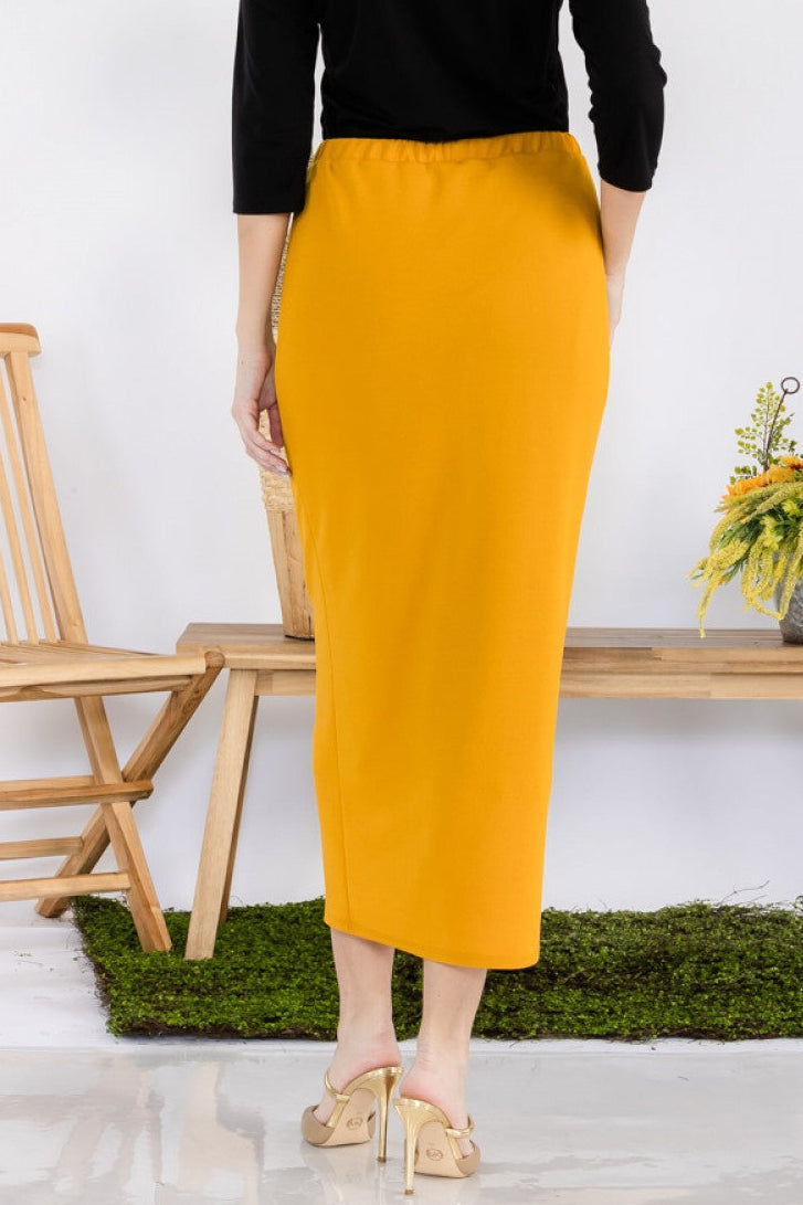 SANDRA MAXI PENCIL SKIRT IN MUSTARD (plus)