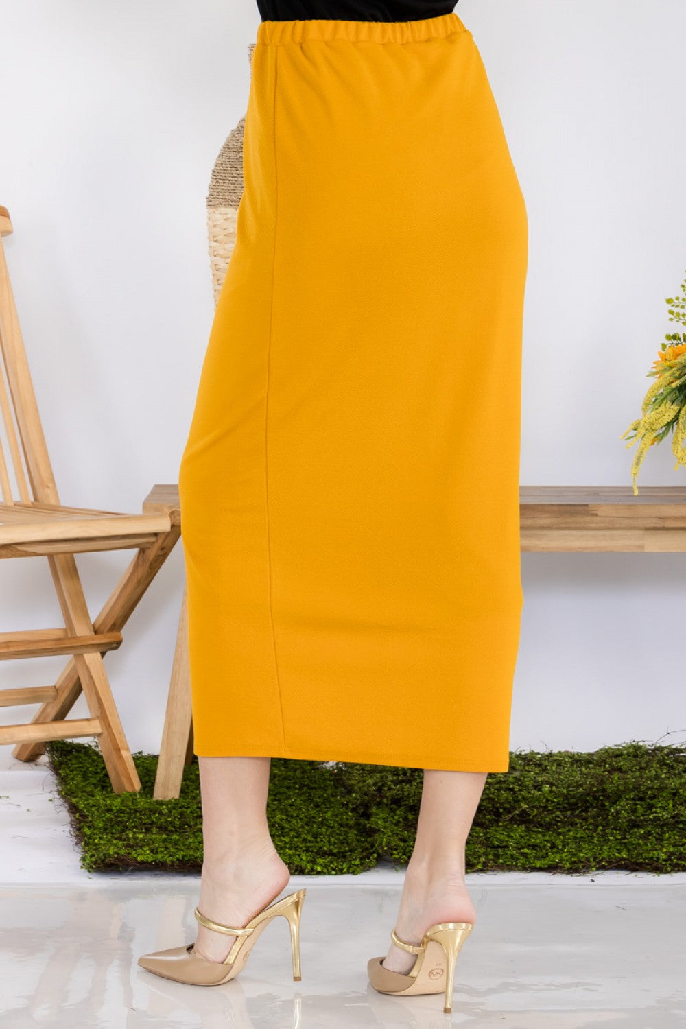 SANDRA MAXI PENCIL SKIRT IN MUSTARD (plus)