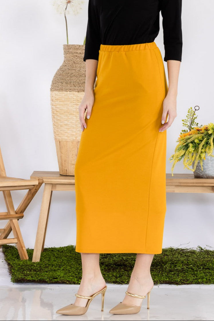 SANDRA MAXI PENCIL SKIRT IN MUSTARD (plus)