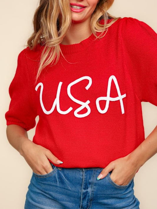 USA SHORT SLEEVE SWEATER