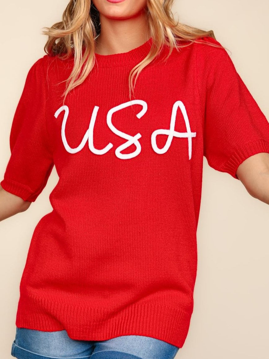 USA SHORT SLEEVE SWEATER