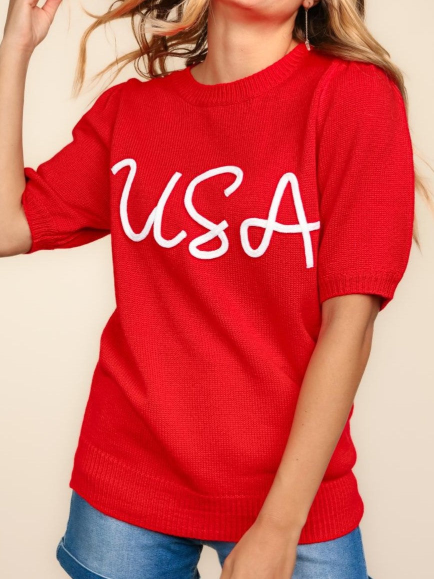 USA SHORT SLEEVE SWEATER