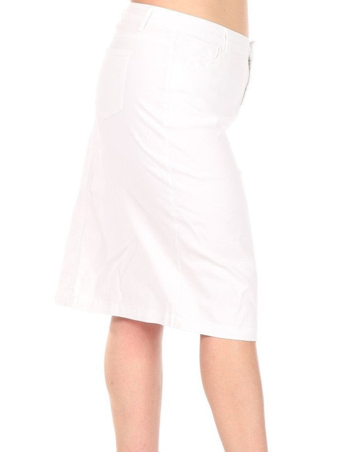 WHITE MIDI TWILL SKIRT