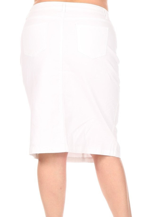 WHITE MIDI TWILL SKIRT